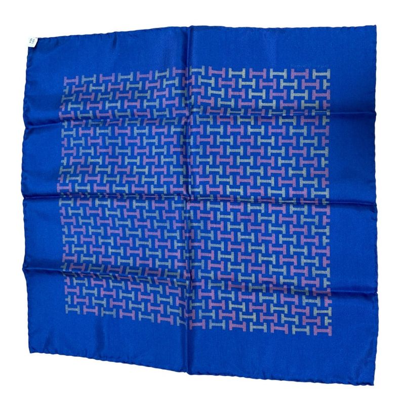 Hermes Vintage H Pattern Carré 45 Petit Carré Silk Scarf Navy Women's Used Used