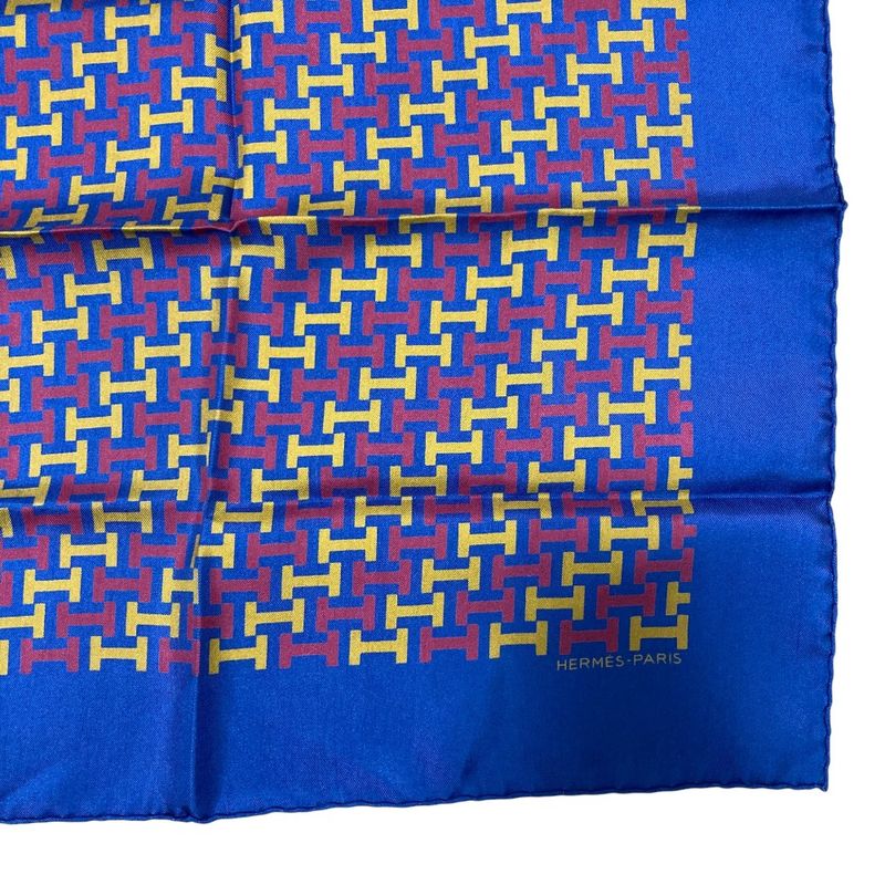Hermes Vintage H Pattern Carré 45 Petit Carré Silk Scarf Navy Women's Used Used