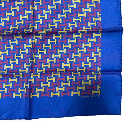 Hermes Vintage H Pattern Carré 45 Petit Carré Silk Scarf Navy Women's Used Used