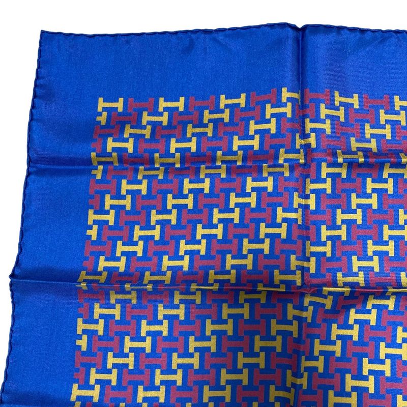 Hermes Vintage H Pattern Carré 45 Petit Carré Silk Scarf Navy Women's Used Used
