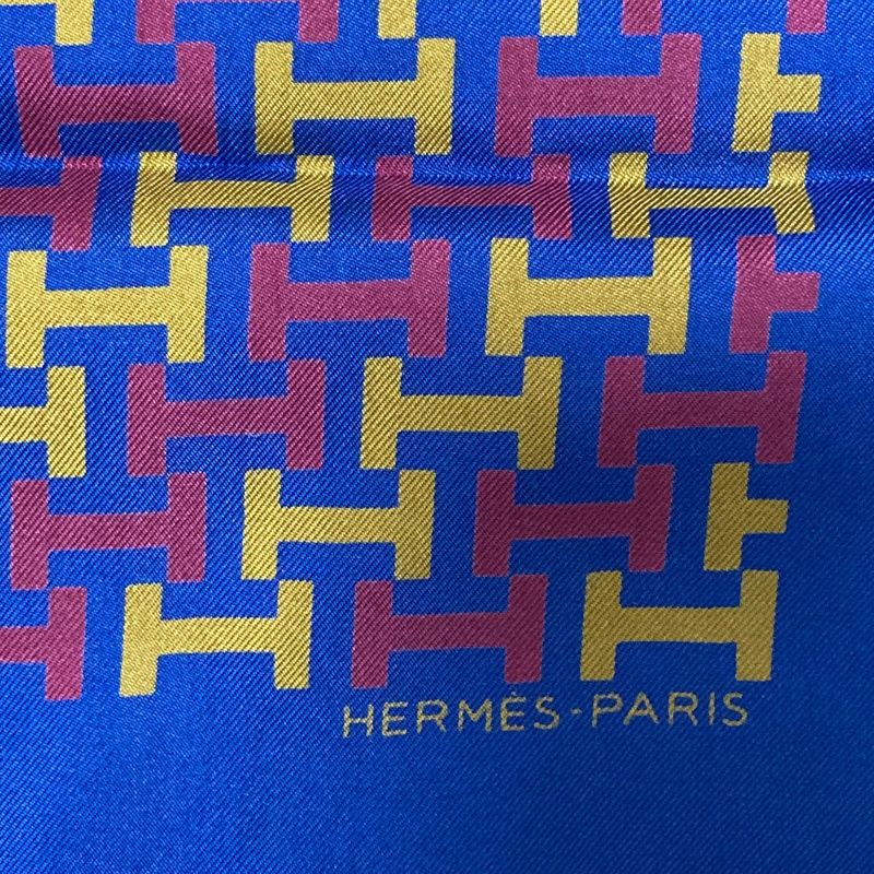 Hermes Vintage H Pattern Carré 45 Petit Carré Silk Scarf Navy Women's Used Used