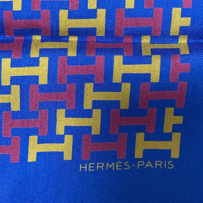 Hermes Vintage H Pattern Carré 45 Petit Carré Silk Scarf Navy Women's Used Used