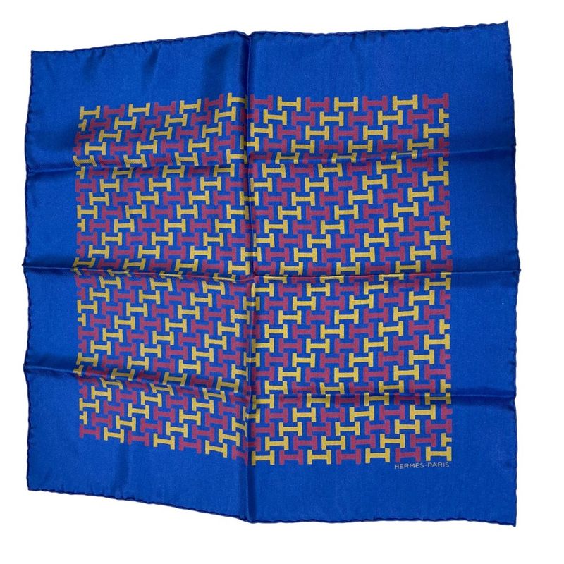 Hermes Vintage H Pattern Carré 45 Petit Carré Silk Scarf Navy Women's Used Used