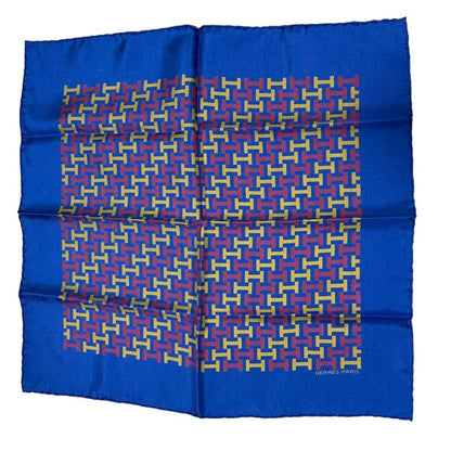 Hermes Vintage H Pattern Carré 45 Petit Carré Silk Scarf Navy Women's Used Used