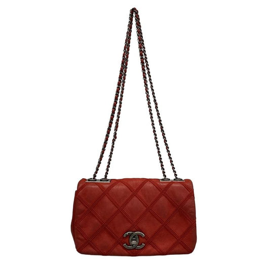 Chanel Shoulder Bag Mini Matelasse Red Chain Shoulder/vintage Silver Hardware