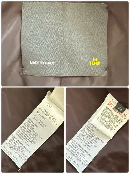 Fendi Nylon Silk Real Fur Coat Chester Coat Hooded Coat Brown 38 Women's M Size