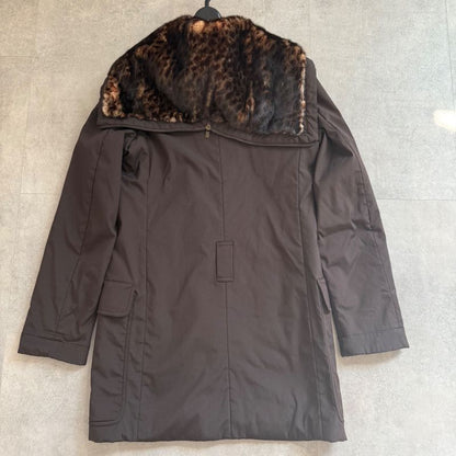 Fendi Nylon Silk Real Fur Coat Chester Coat Hooded Coat Brown 38 Women's M Size