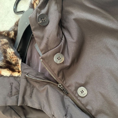 Fendi Nylon Silk Real Fur Coat Chester Coat Hooded Coat Brown 38 Women's M Size