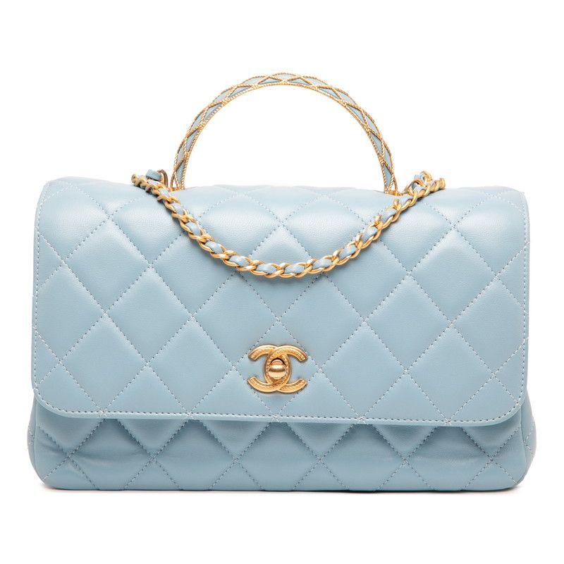 Chanel Matelasse Coco Mark Top Handle Handbag Chain Shoulder Bag Light Blue