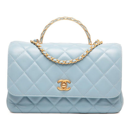 Chanel Matelasse Coco Mark Top Handle Handbag Chain Shoulder Bag Light Blue