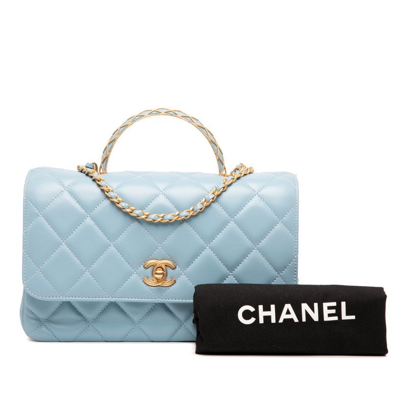 Chanel Matelasse Coco Mark Top Handle Handbag Chain Shoulder Bag Light Blue