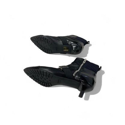 Hermes Shocky Boots Short Boots Shoes Leather Fabric Black Silver Chaine