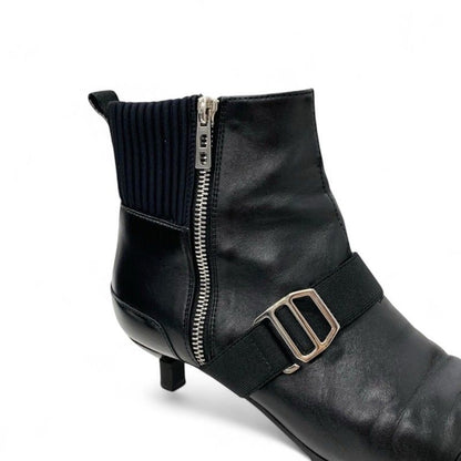 Hermes Shocky Boots Short Boots Shoes Leather Fabric Black Silver Chaine