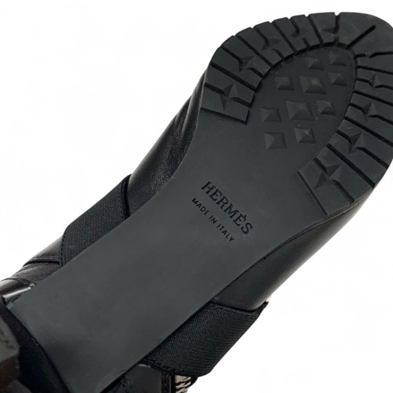 Hermes Shocky Boots Short Boots Shoes Leather Fabric Black Silver Chaine