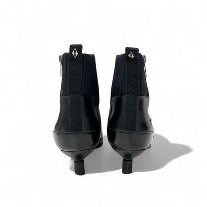 Hermes Shocky Boots Short Boots Shoes Leather Fabric Black Silver Chaine