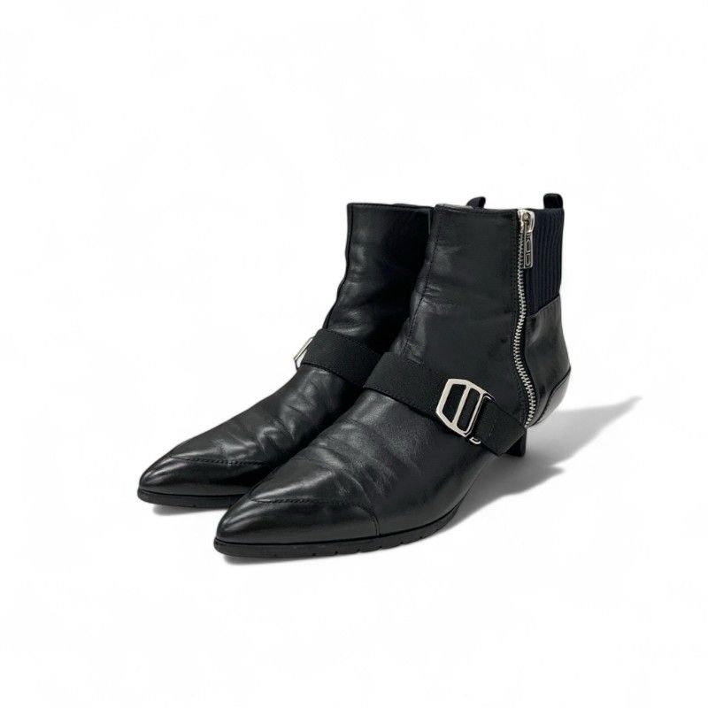 Hermes Shocky Boots Short Boots Shoes Leather Fabric Black Silver Chaine