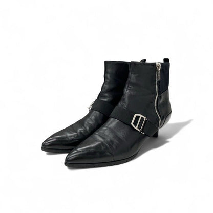 Hermes Shocky Boots Short Boots Shoes Leather Fabric Black Silver Chaine