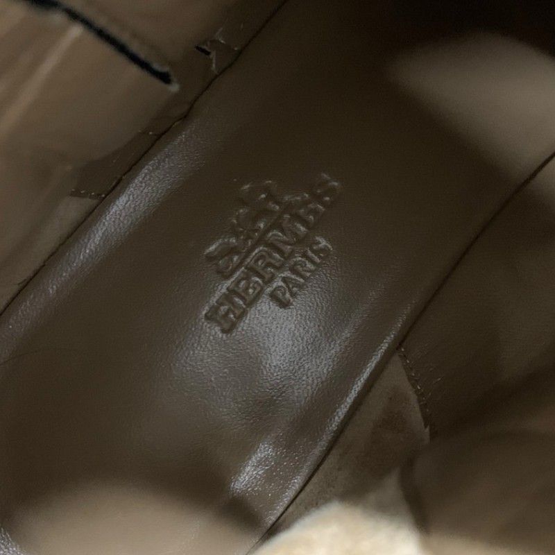 Hermes Shocky Boots Short Boots Shoes Leather Fabric Black Silver Chaine