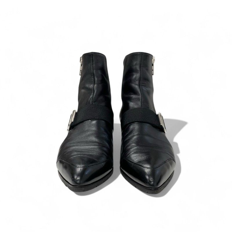 Hermes Shocky Boots Short Boots Shoes Leather Fabric Black Silver Chaine