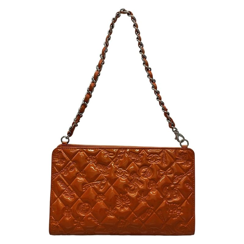 Chanel Handbag Icon A37156 Orange Chain Handle/silver Hardware Leather
