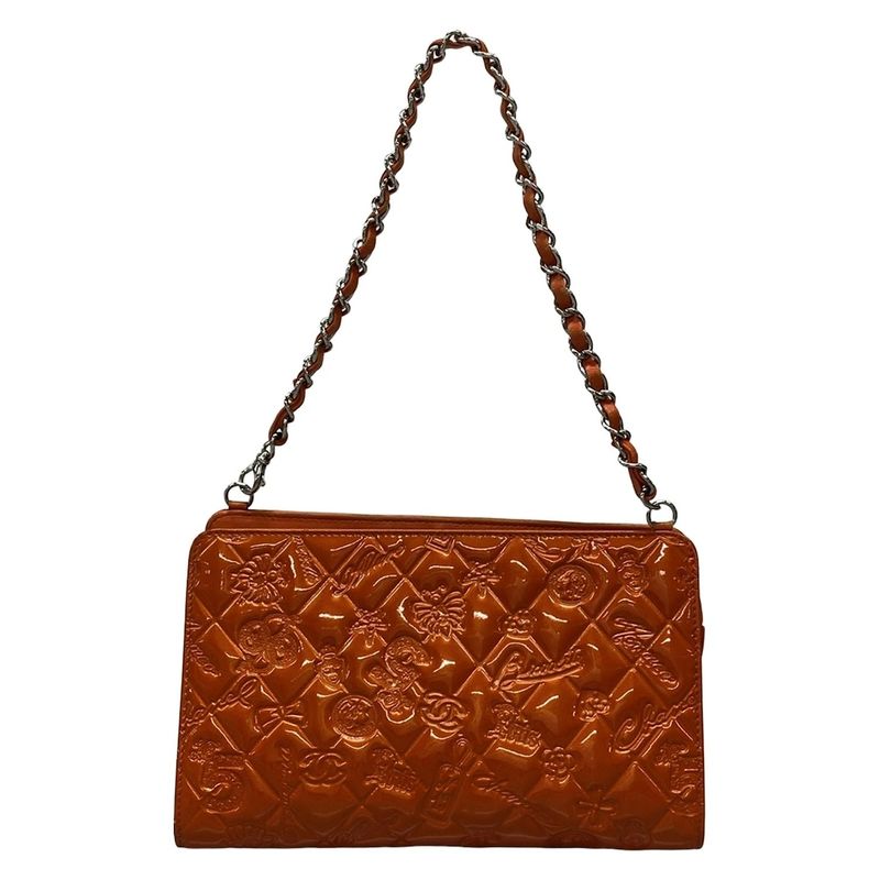 Chanel Handbag Icon A37156 Orange Chain Handle/silver Hardware Leather