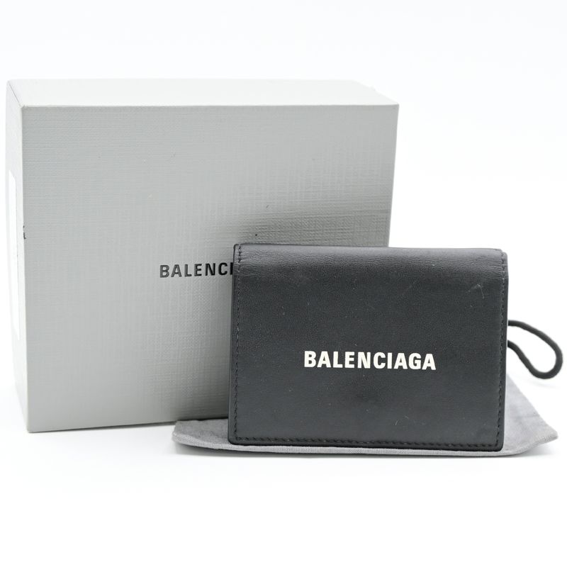 Balenciaga Trifold Wallet Mini Compact Wallet Black Leather 64bs001