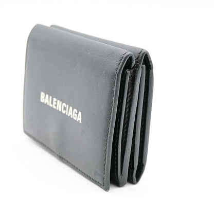 Balenciaga Trifold Wallet Mini Compact Wallet Black Leather 64bs001