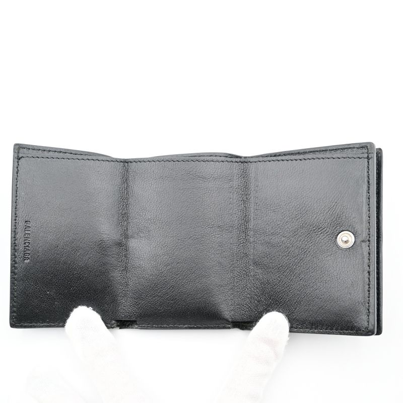 Balenciaga Trifold Wallet Mini Compact Wallet Black Leather 64bs001