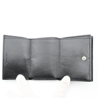 Balenciaga Trifold Wallet Mini Compact Wallet Black Leather 64bs001