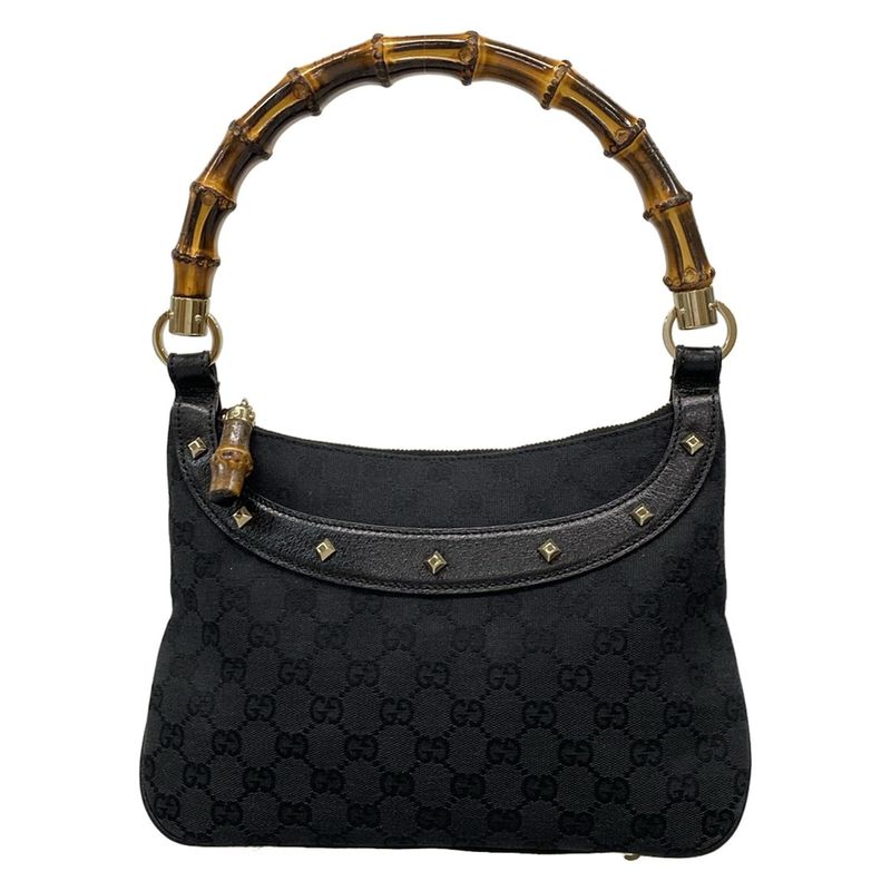 Gucci Handbag Bamboo/gg Pattern 137378 Black Studded