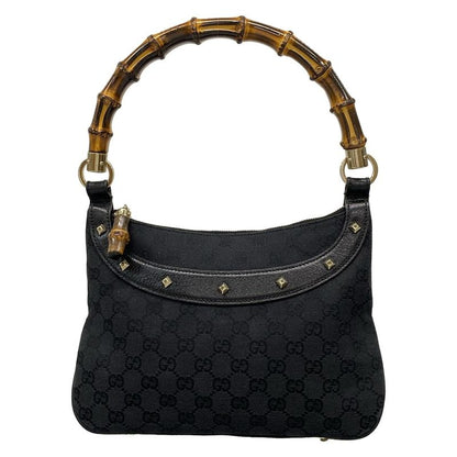 Gucci Handbag Bamboo/gg Pattern 137378 Black Studded