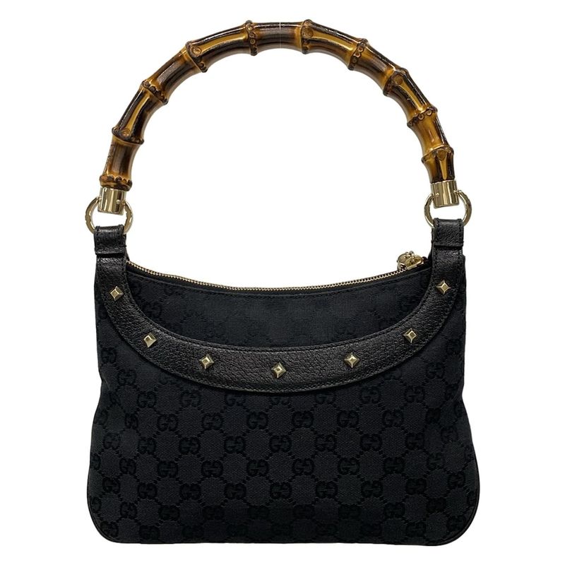 Gucci Handbag Bamboo/gg Pattern 137378 Black Studded