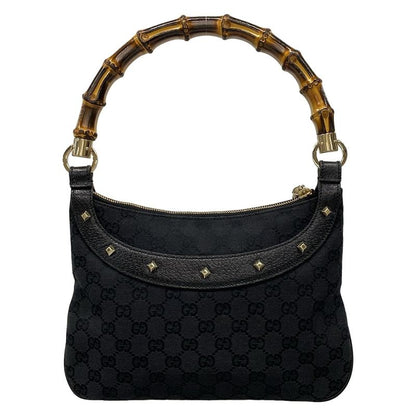 Gucci Handbag Bamboo/gg Pattern 137378 Black Studded