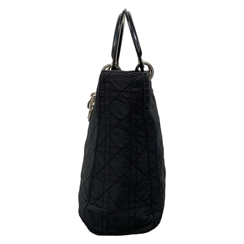 Dior/christian Dior Handbag Lady Dior Large Bag Black Silver Hardware Leather