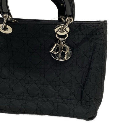 Dior/christian Dior Handbag Lady Dior Large Bag Black Silver Hardware Leather
