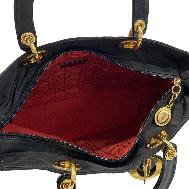Dior/christian Dior Handbag Lady Dior Large Bag Black Gold Hardware Leather