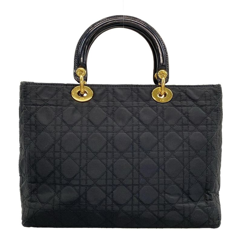 Dior/christian Dior Handbag Lady Dior Large Bag Black Gold Hardware Leather