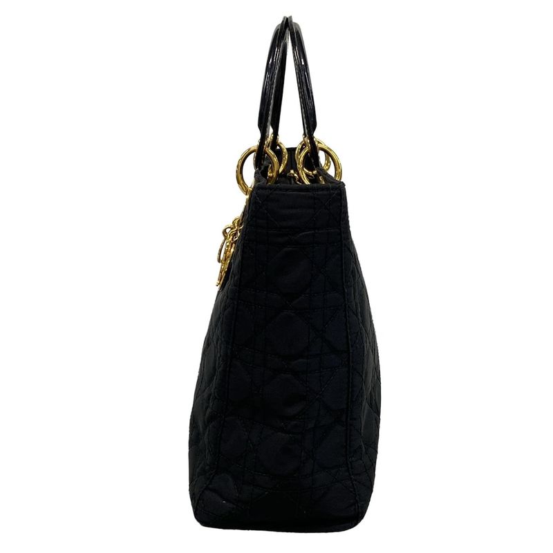 Dior/christian Dior Handbag Lady Dior Large Bag Black Gold Hardware Leather
