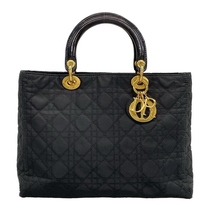 Dior/christian Dior Handbag Lady Dior Large Bag Black Gold Hardware Leather