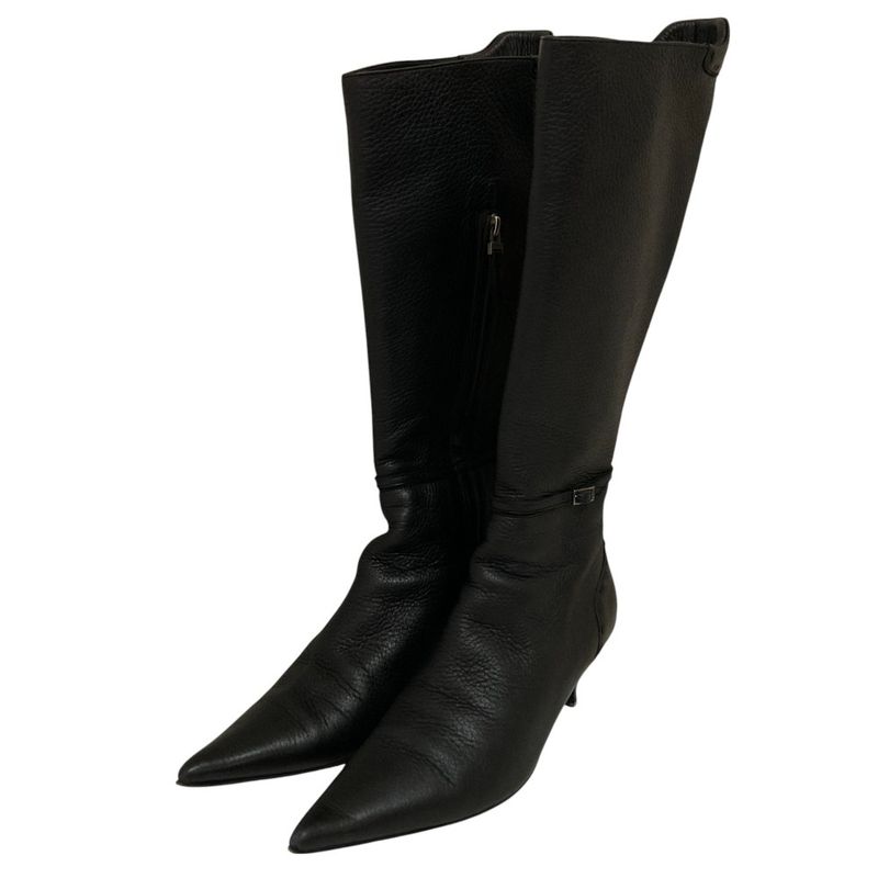Fendi Leather Side Zip Pointed Toe Long Boots Size 35.5 Equivalent To 22.5cm