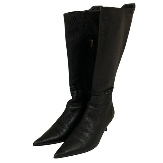 Fendi Leather Side Zip Pointed Toe Long Boots Size 35.5 Equivalent To 22.5cm