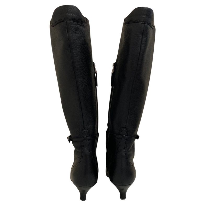 Fendi Leather Side Zip Pointed Toe Long Boots Size 35.5 Equivalent To 22.5cm