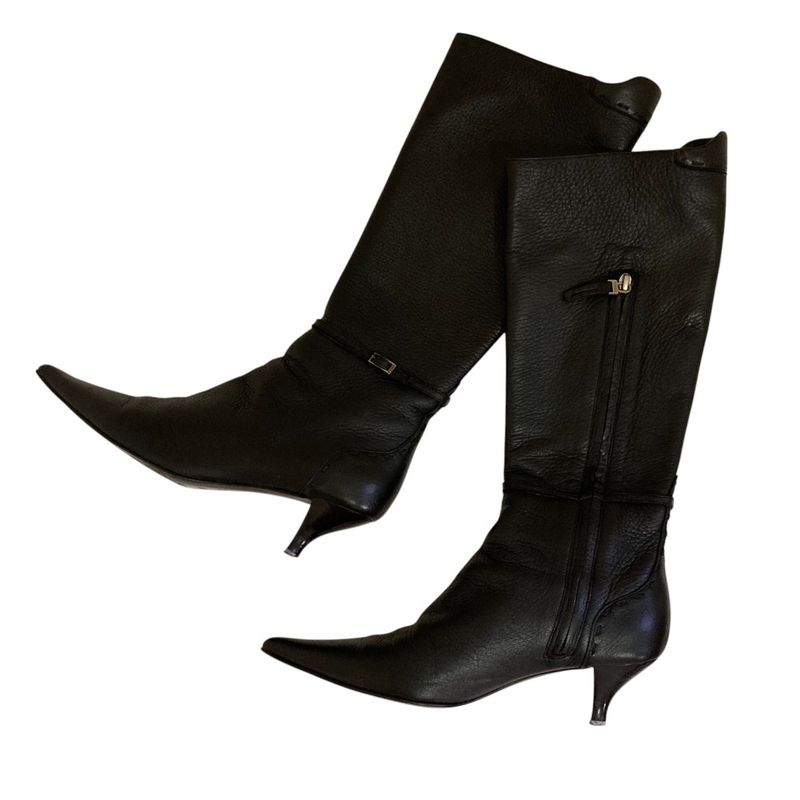 Fendi Leather Side Zip Pointed Toe Long Boots Size 35.5 Equivalent To 22.5cm