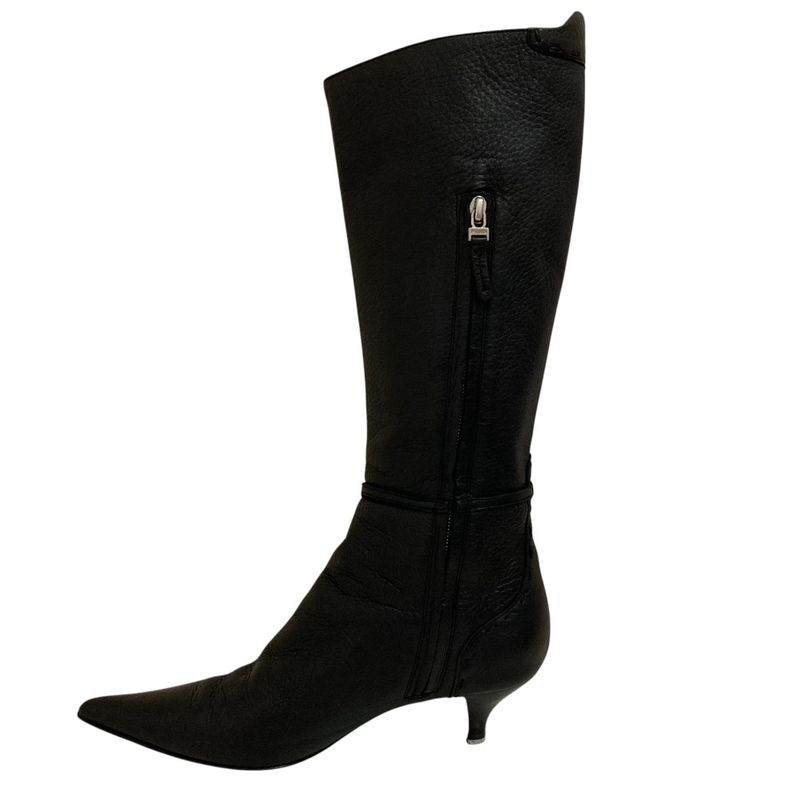 Fendi Leather Side Zip Pointed Toe Long Boots Size 35.5 Equivalent To 22.5cm