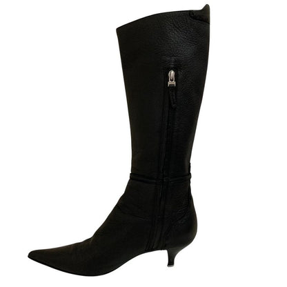 Fendi Leather Side Zip Pointed Toe Long Boots Size 35.5 Equivalent To 22.5cm
