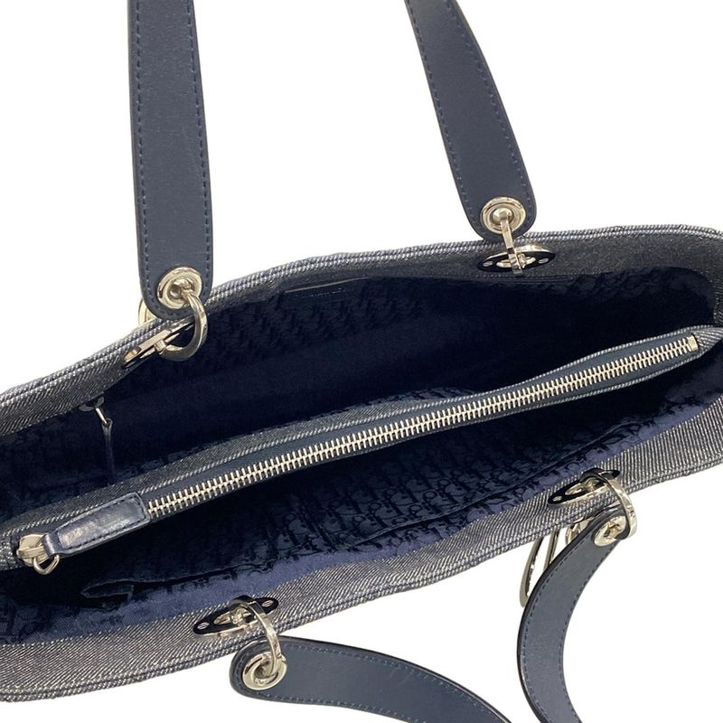 Dior/christian Dior Tote Bag Canage Stitch Navy Leather