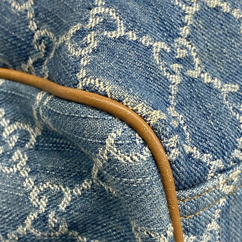 Gucci Tote Bag Sookie/gg Pattern 211944 Blue Ivory And Brown Leather