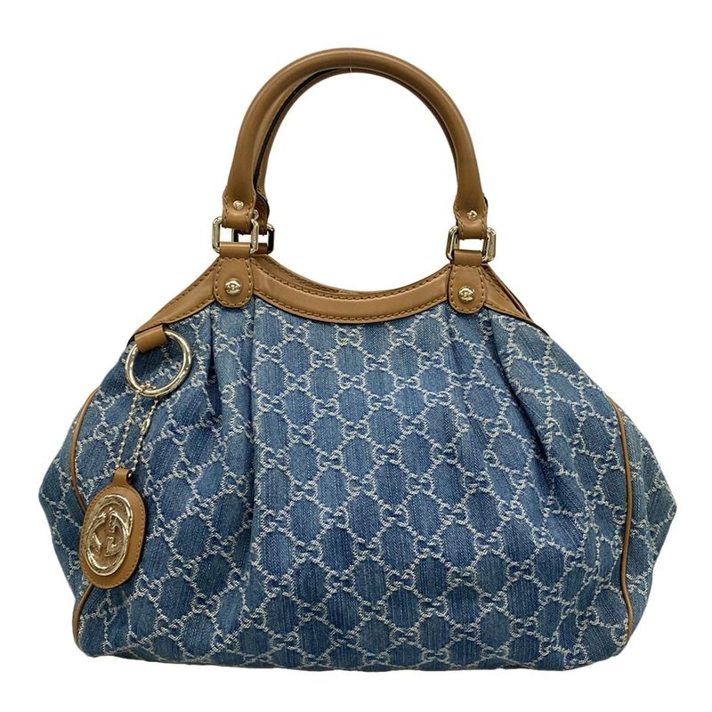 Gucci Tote Bag Sookie/gg Pattern 211944 Blue Ivory And Brown Leather