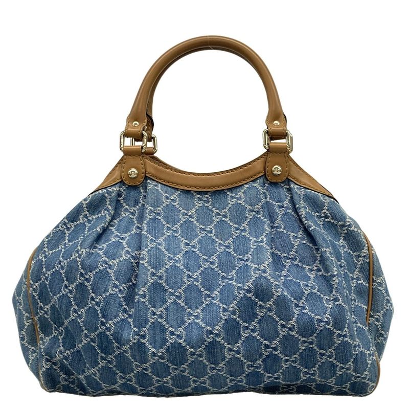Gucci Tote Bag Sookie/gg Pattern 211944 Blue Ivory And Brown Leather