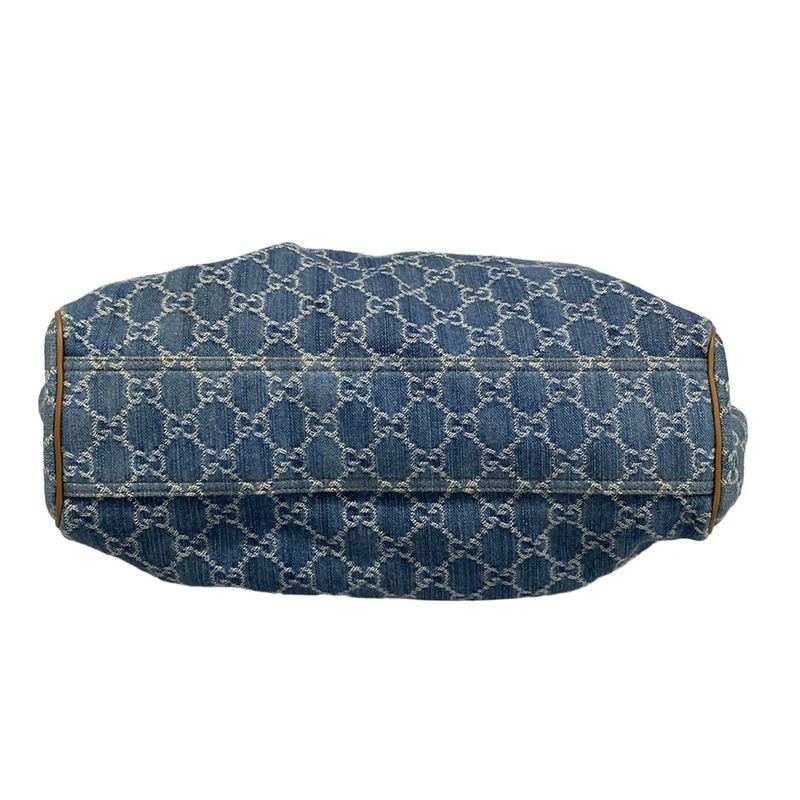 Gucci Tote Bag Sookie/gg Pattern 211944 Blue Ivory And Brown Leather